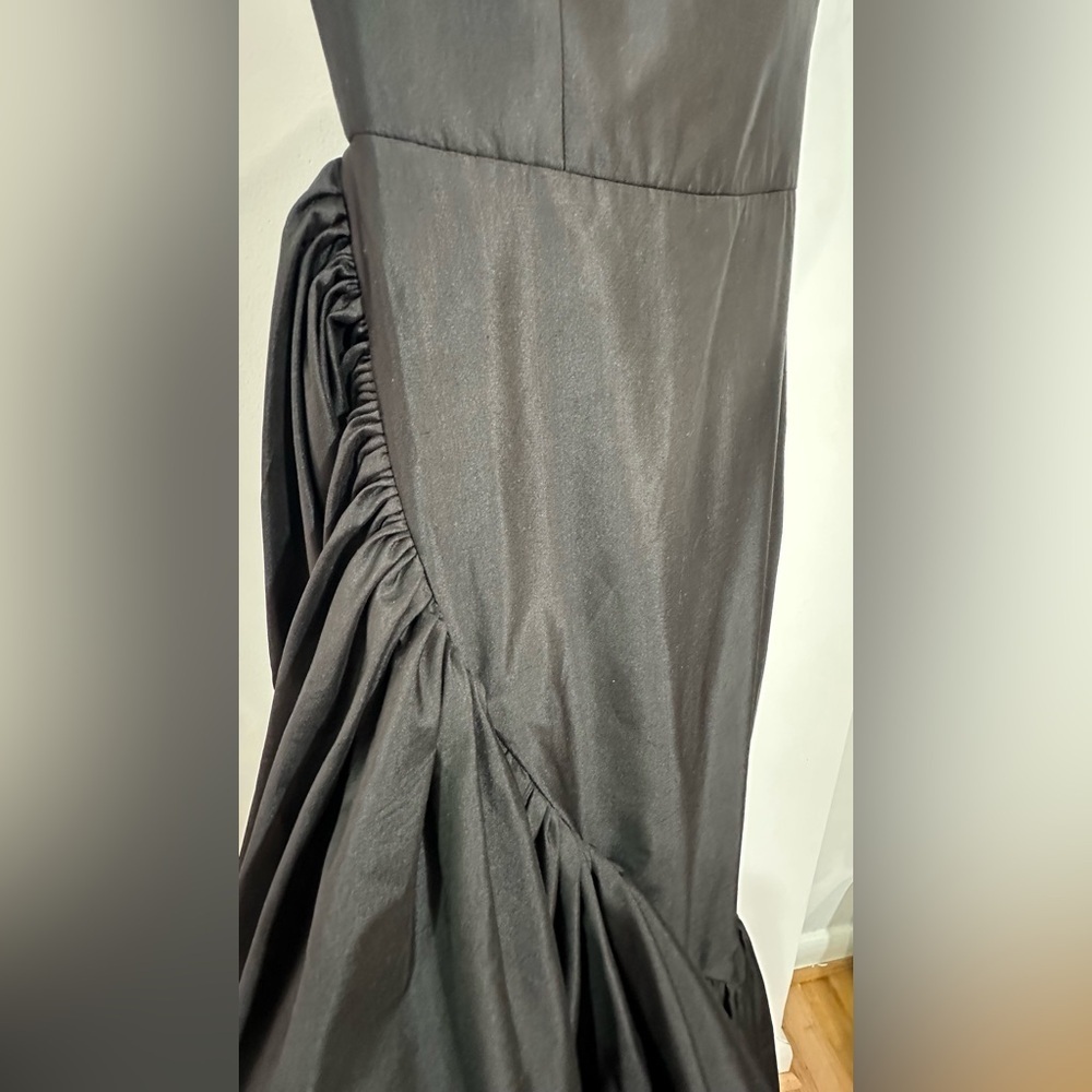 NWT Rasario Ruffled Asymmetric Silk Shantung Midi Dress Black IT 36 (US 0) - Picture 11 of 15